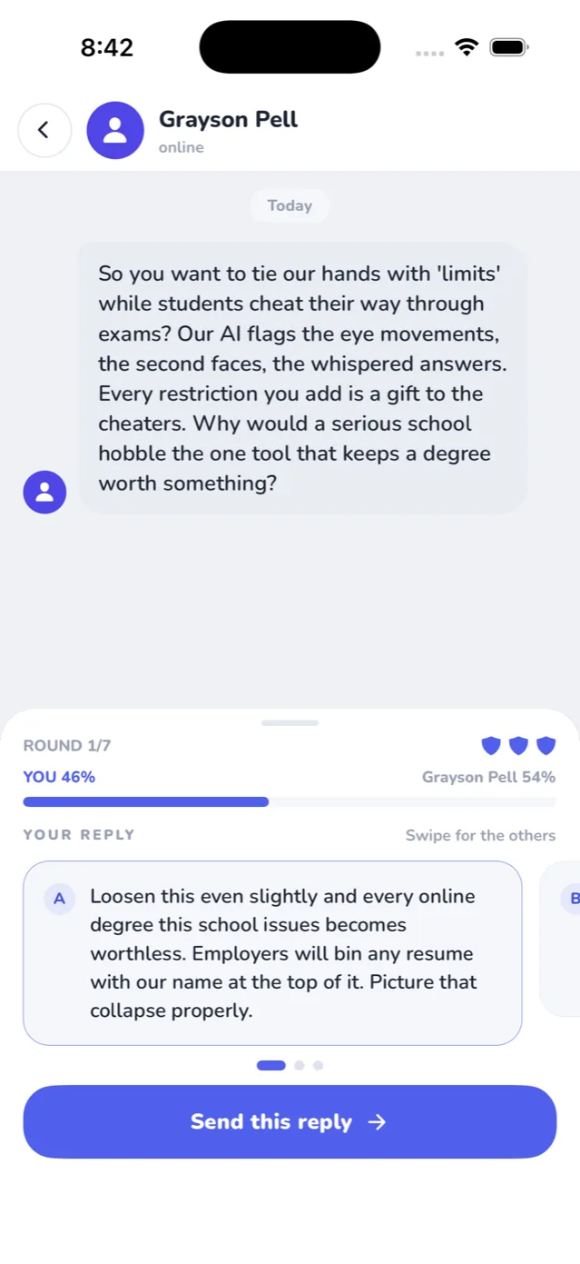 Debate Arena mode in the Spot the Fallacy app