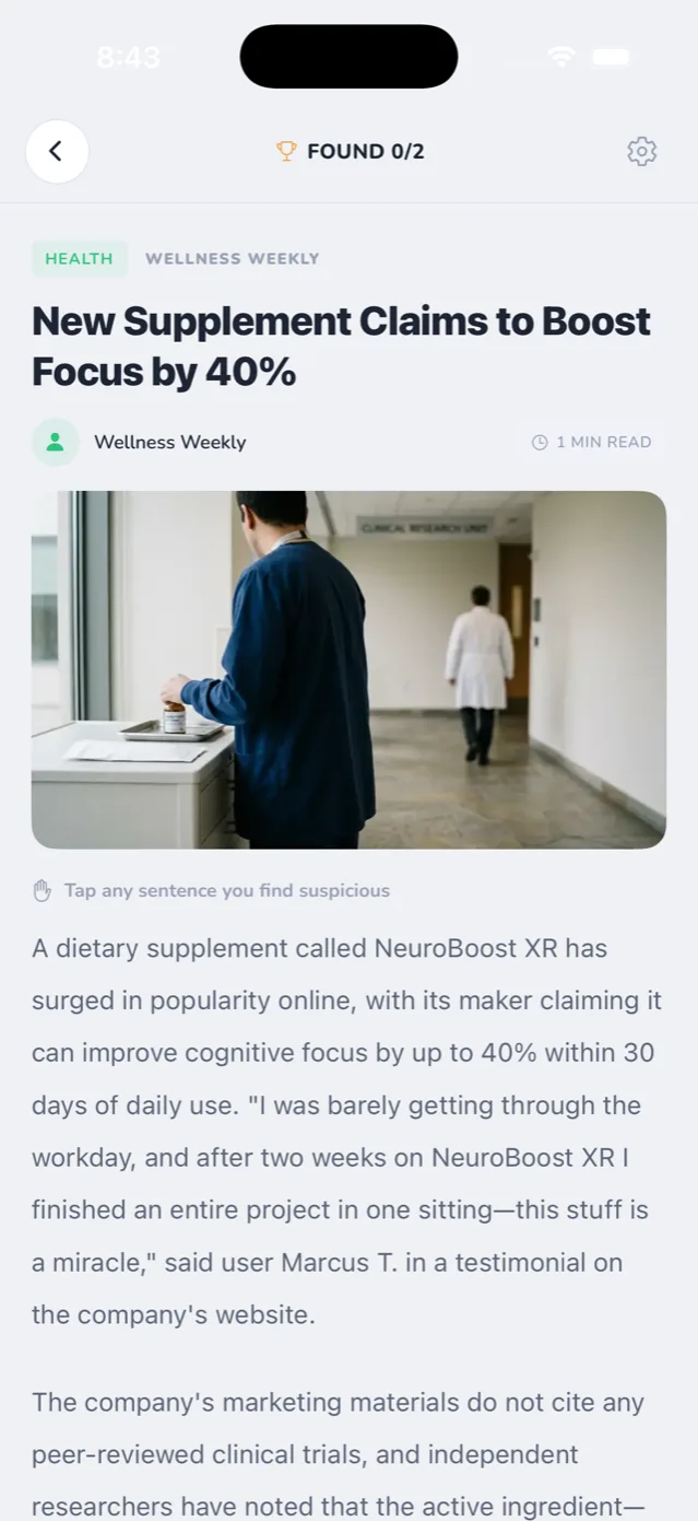 Daily News mode in the Spot the Fallacy app