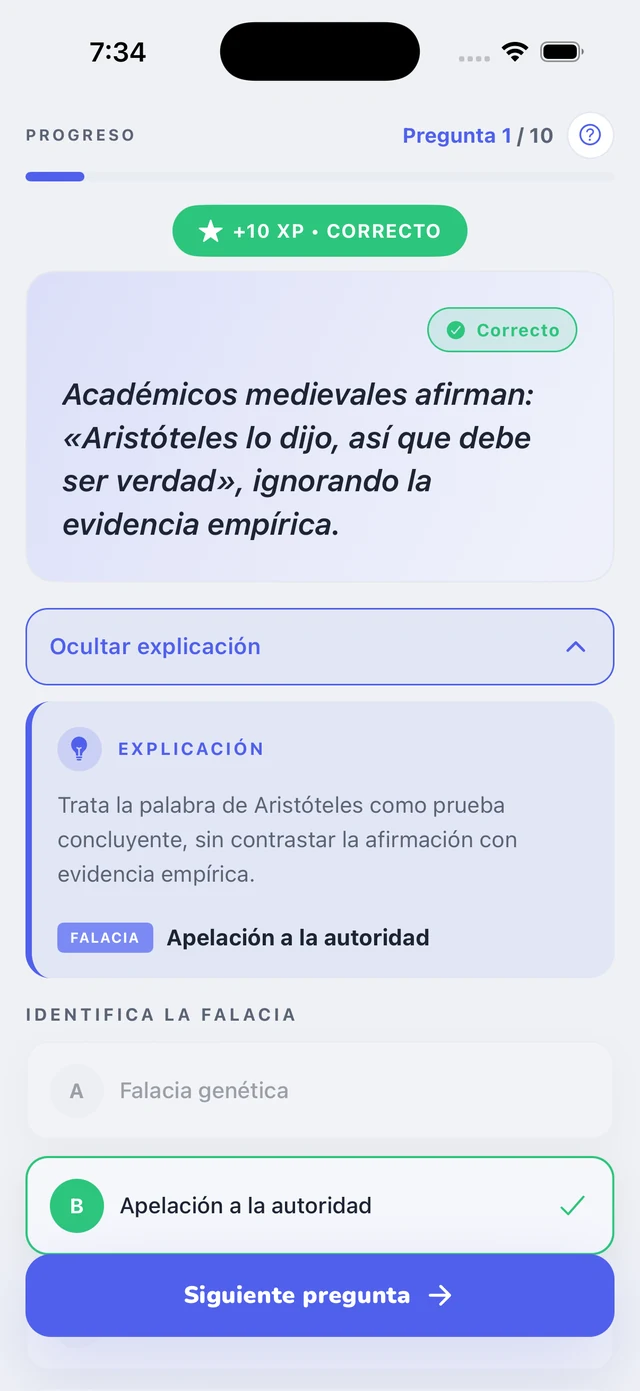 Una pregunta respondida con la explicación desplegada y la falacia identificada